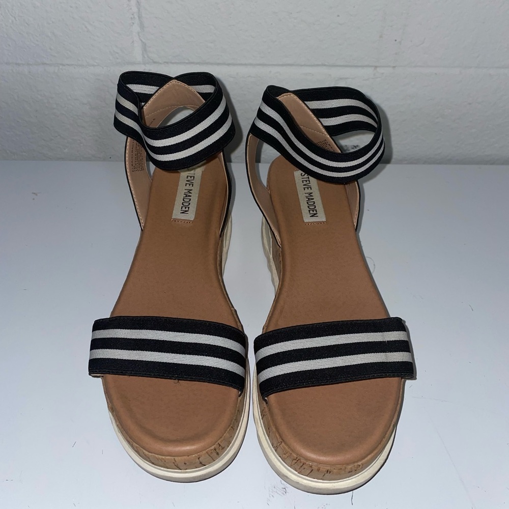 Steve Madden Navy Strip Platform Wedges